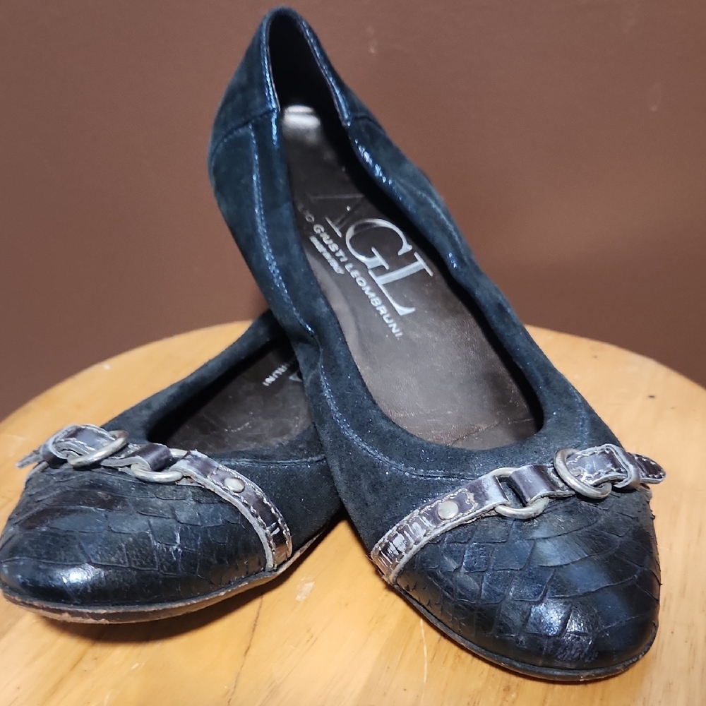 AGL Black Textured Flats with Silver Accents